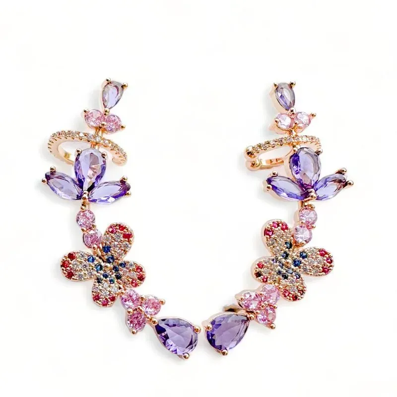 BRINCO EAR CUFF BORBOLETA CRISTAIS ZIRCONIA COLOR