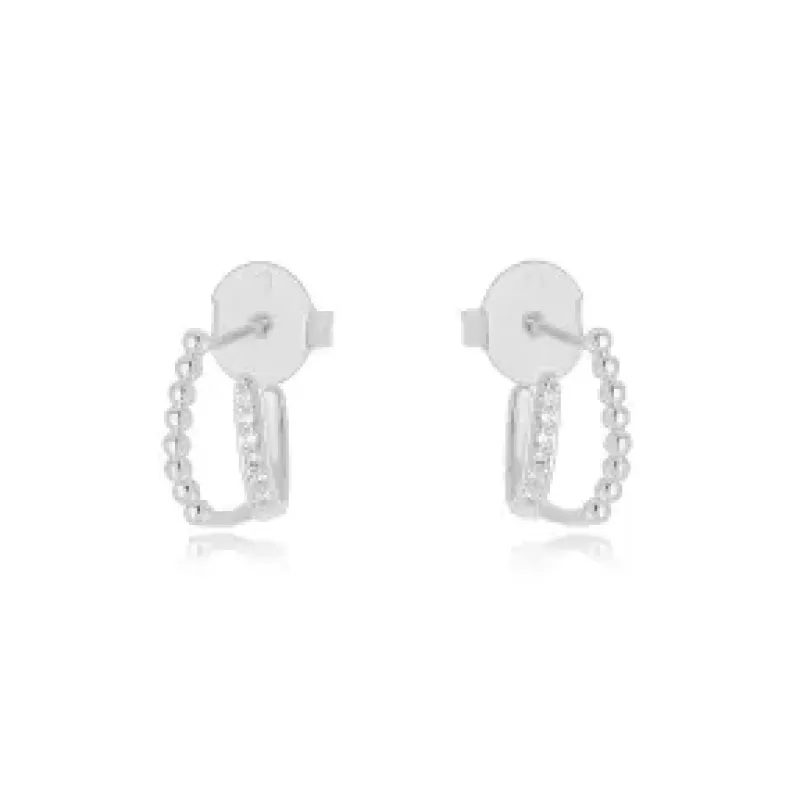 BRINCO EAR HOOK FILEIRA BOLINHA LISA ZIRCONIA CRISTAL