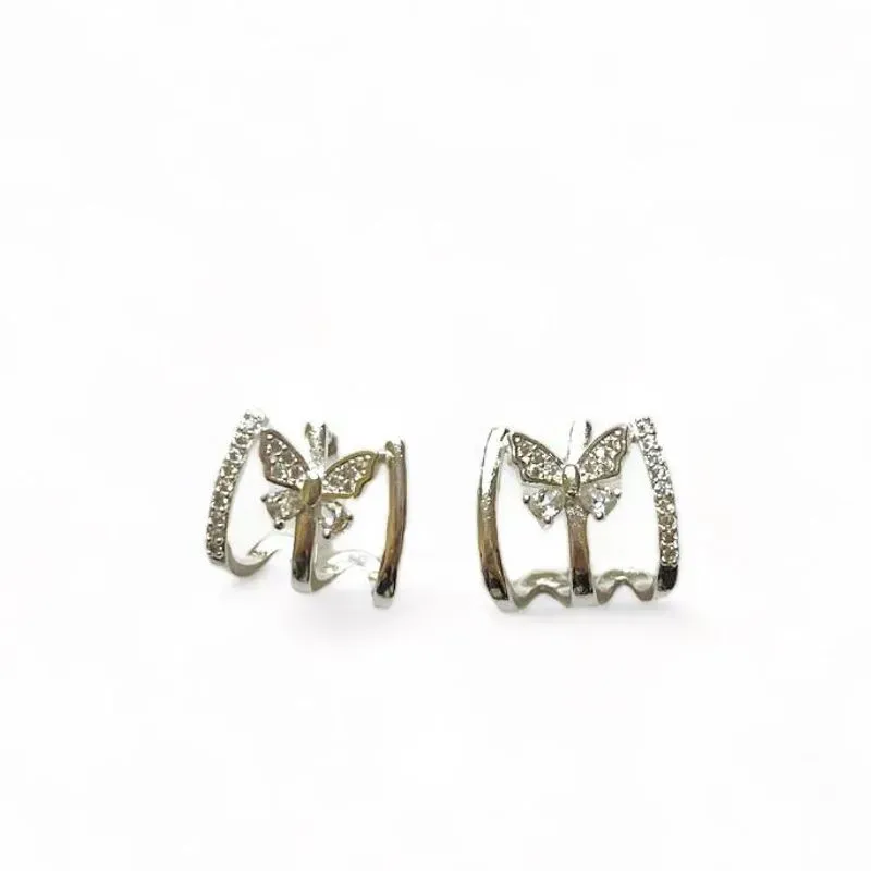 BRINCO EAR HOOK FILEIRAS BORBOLETA ZIRCONIA CRISTAL
