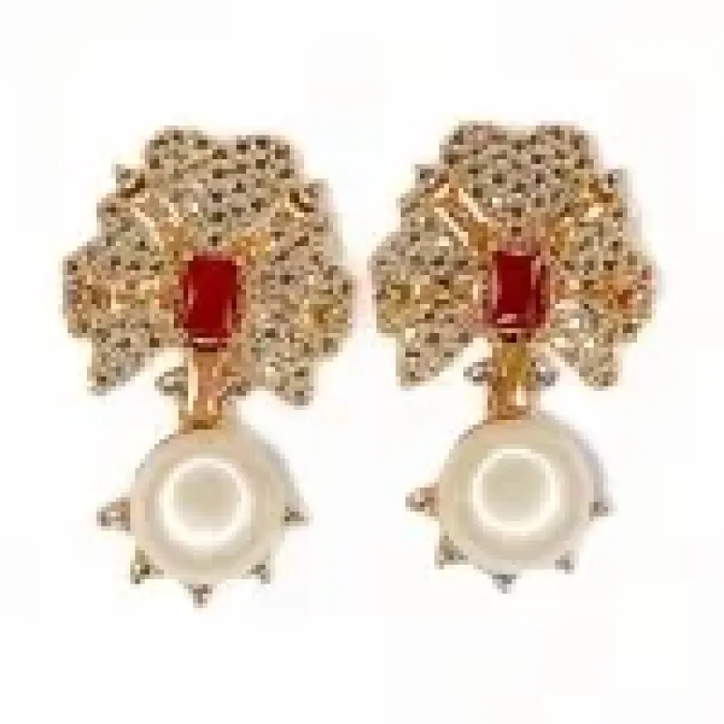 BRINCO FLOR RUBI ZIRCONIA CRISTAL PEROLA