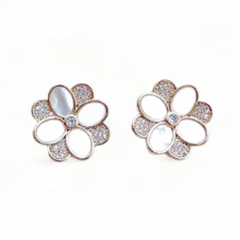 BRINCO FLORES MADREPEROLA ZIRCONIA CRISTAL