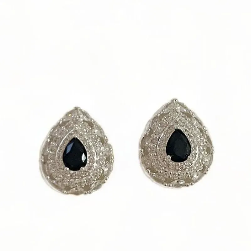 BRINCO GOTA PEDRA ONIX ZIRCONIA CRISTAL