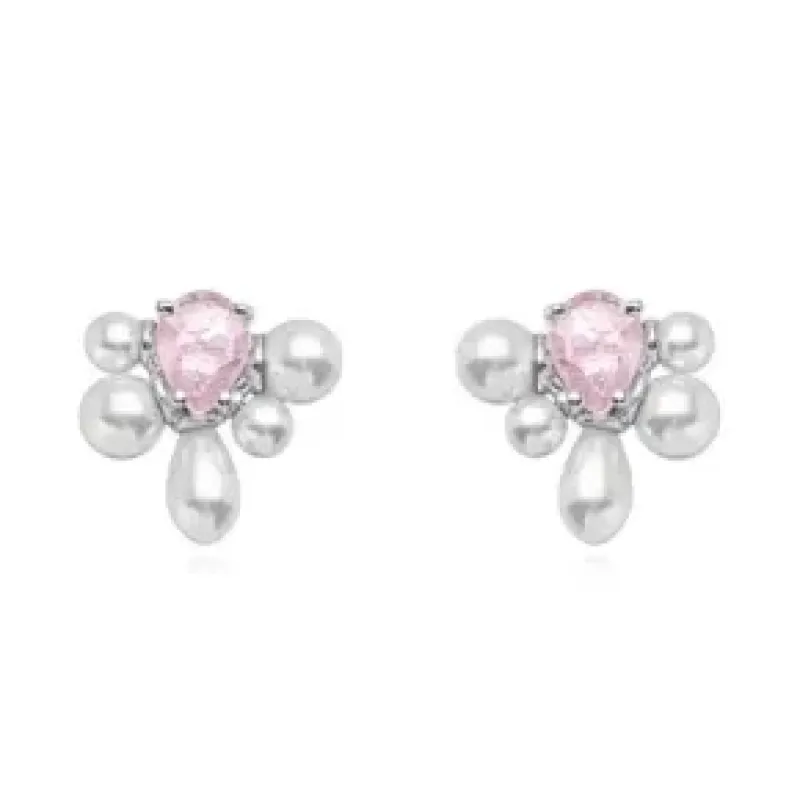 BRINCO PEROLA QUARTZO ROSA