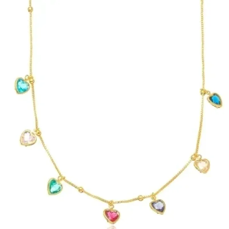 COLAR CHOKER CORACAO CRISTAIS COLOR