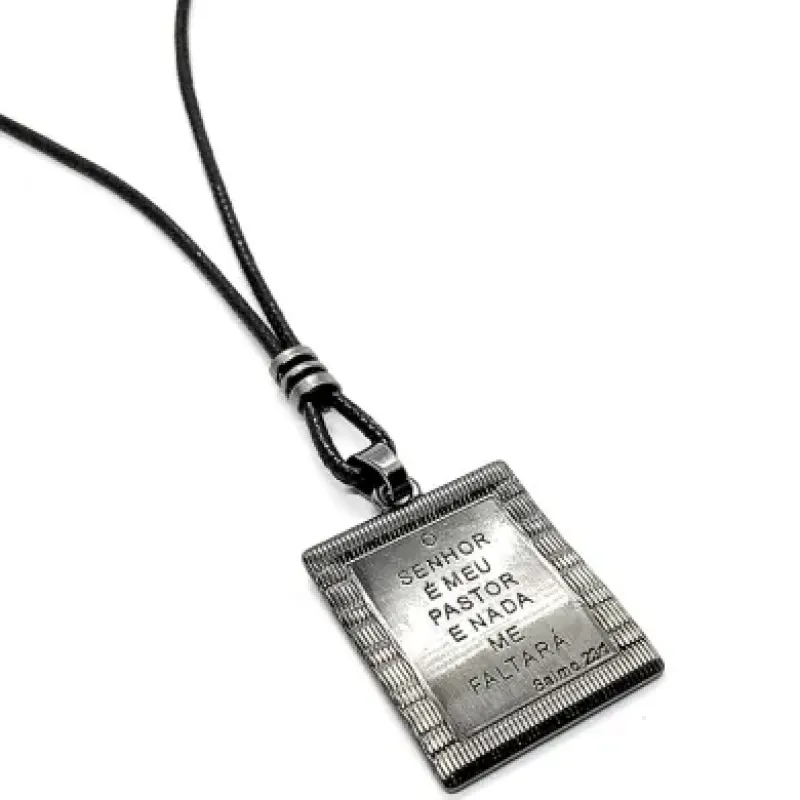 COLAR CORDAO MASCULINO PLACA O SENHOR GRAFITE