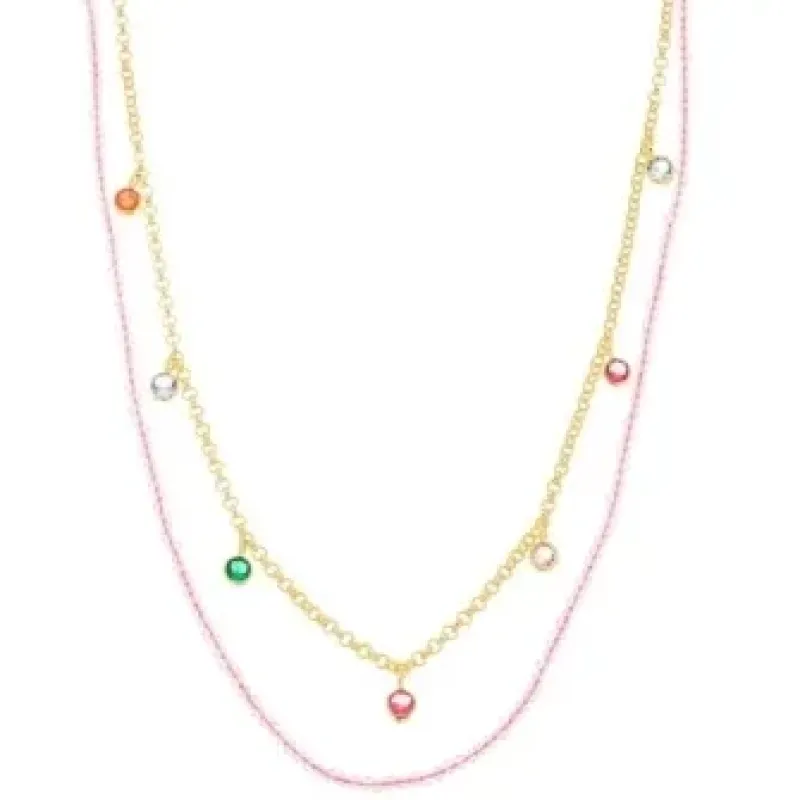 COLAR DUPLO MICANGA ROSA CRISTAIS COLOR