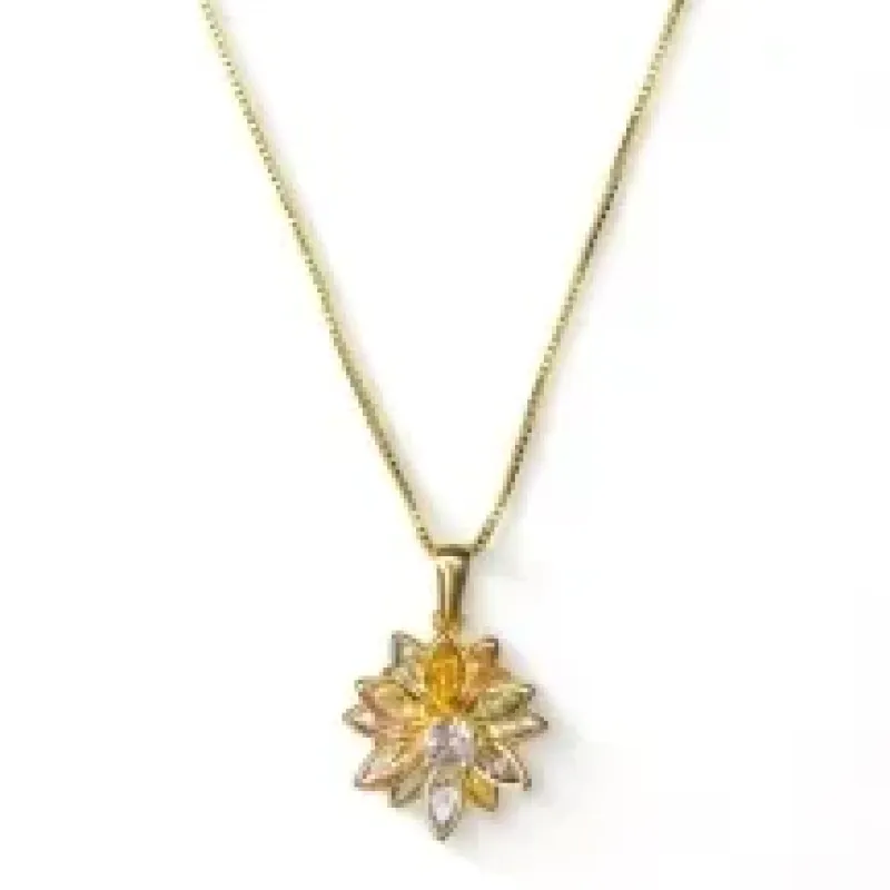 COLAR PINGENTE FLOR CRISTAIS COLOR