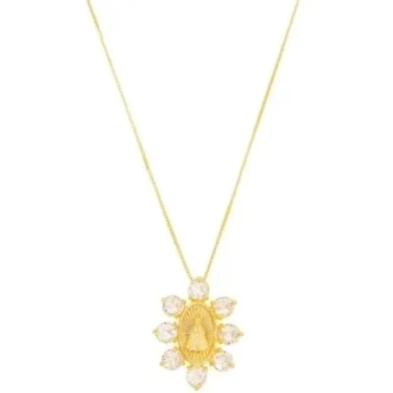 COLAR PINGENTE NOSSA SENHORA CRISTAIS BRANCO