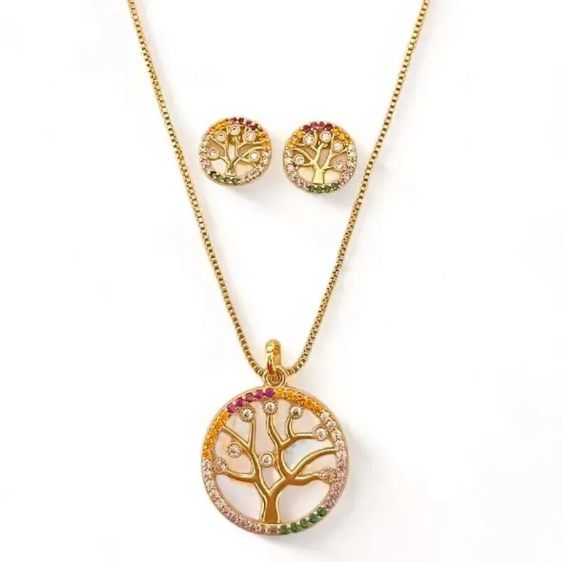 CONJUNTO ARVORE DA VIDA CIRCULO ZIRCONIA COLOR
