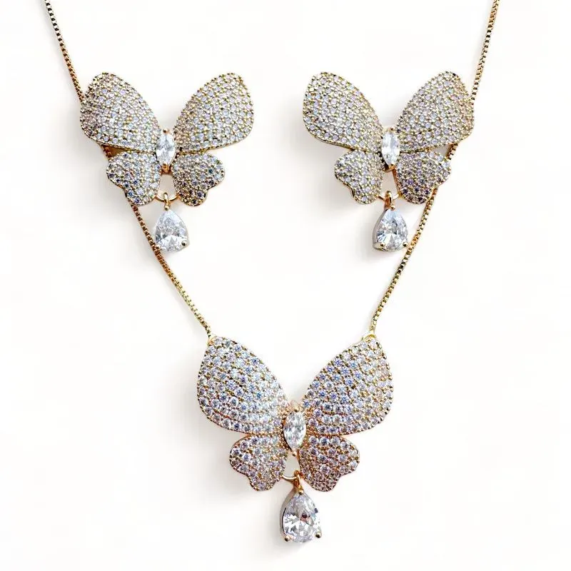 CONJUNTO BORBOLETA CRISTAL ZIRCONIA CRISTAL
