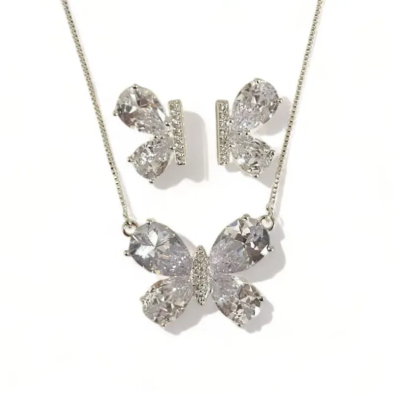 CONJUNTO BORBOLETA PEDRA CRISTAL ZIRCONIA CRISTAL