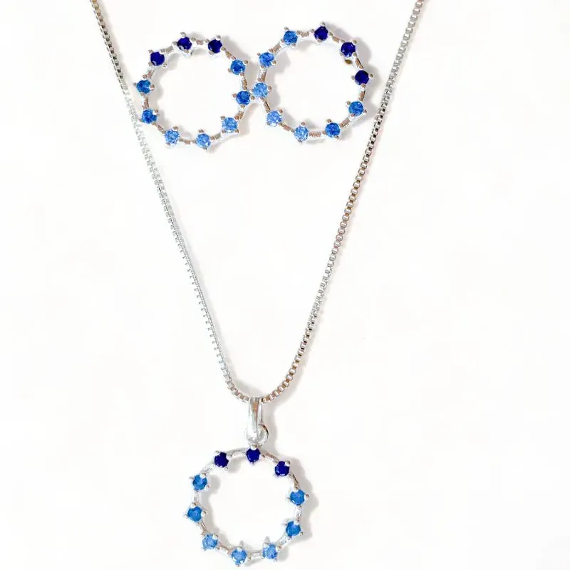 CONJUNTO CIRCULO VAZADO ZIRCONIA AZUL DEGRADE