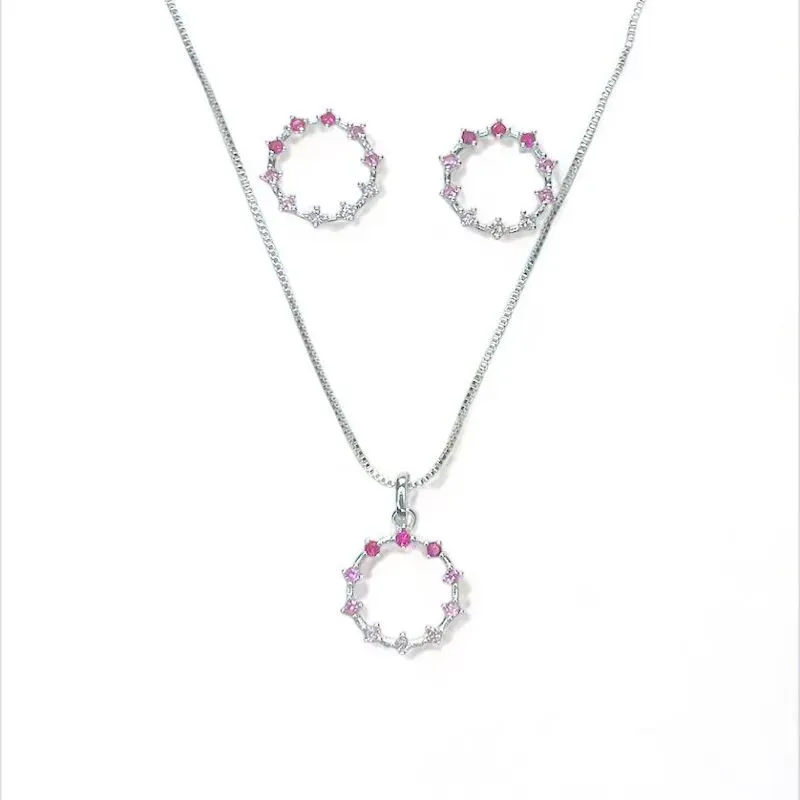CONJUNTO CIRCULO VAZADO ZIRCONIA ROSA DEGRADE