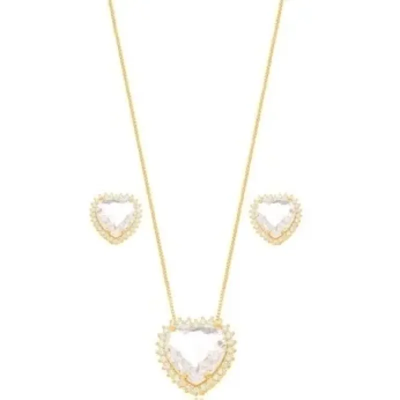 CONJUNTO CORACAO CRISTAL ZIRCONIA CRISTAL
