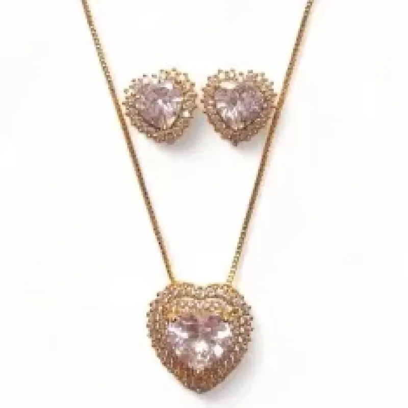 CONJUNTO CORAÇÃO CRISTAL ZIRCONIA CRISTAL