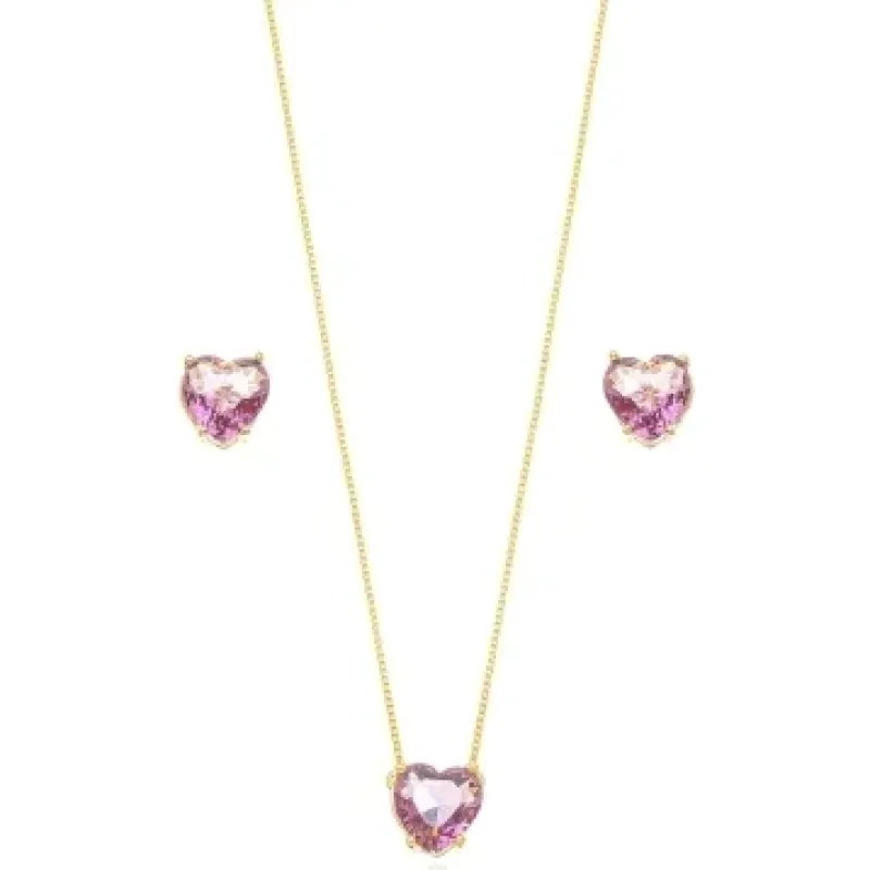 CONJUNTO CORACAO PEDRA AMETISTA