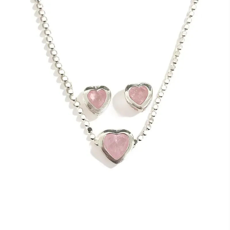 CONJUNTO CORAÇÃO PEDRA ROSA QUARTZO