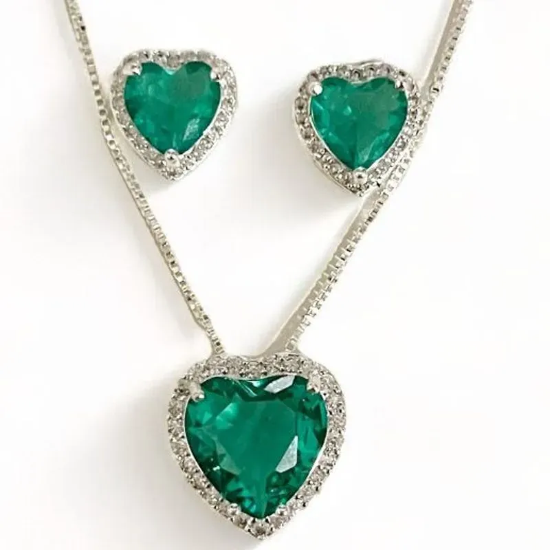 CONJUNTO CORAÇÃO PEDRA TURMALINA ZIRCONIA CRISTAL