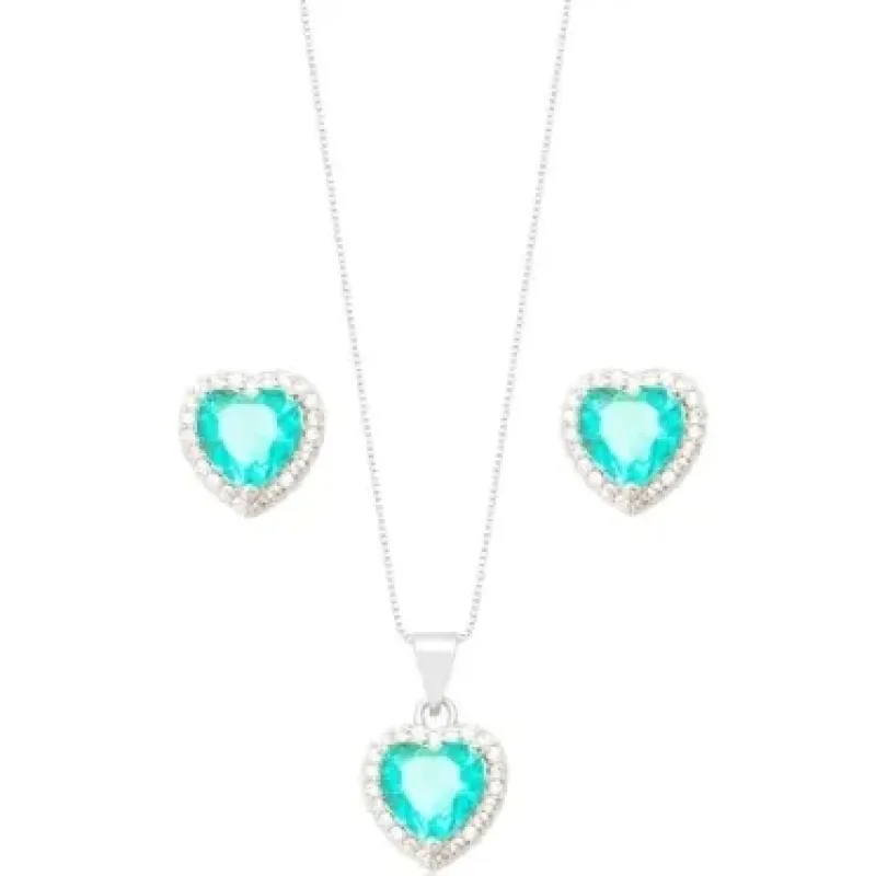 CONJUNTO CORACAO TURMALINA ZIRCONIA CRISTAL
