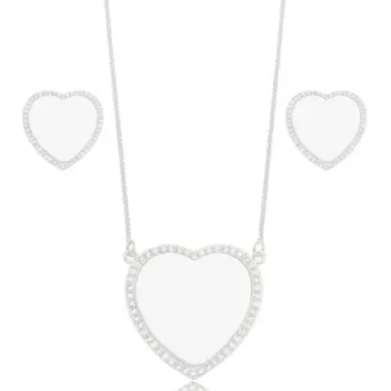 CONJUNTO CORACAO ZIRCONIA CRISTAL MADREPEROLA