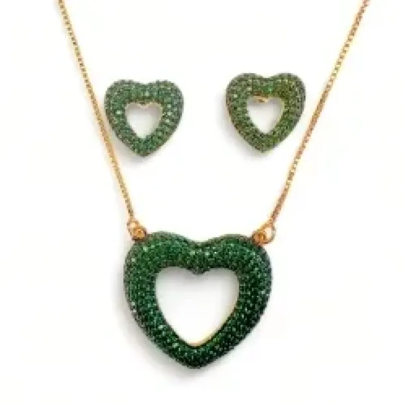 CONJUNTO CORACAO ZIRCONIA ESMERALDA