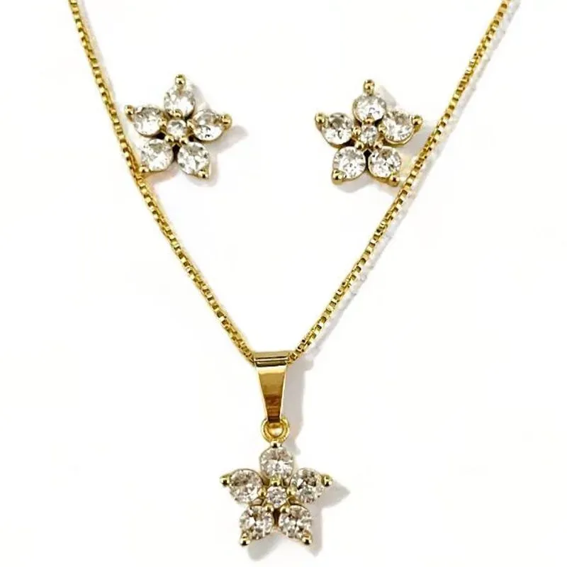 CONJUNTO FLOR ZIRCONIA CRISTAL