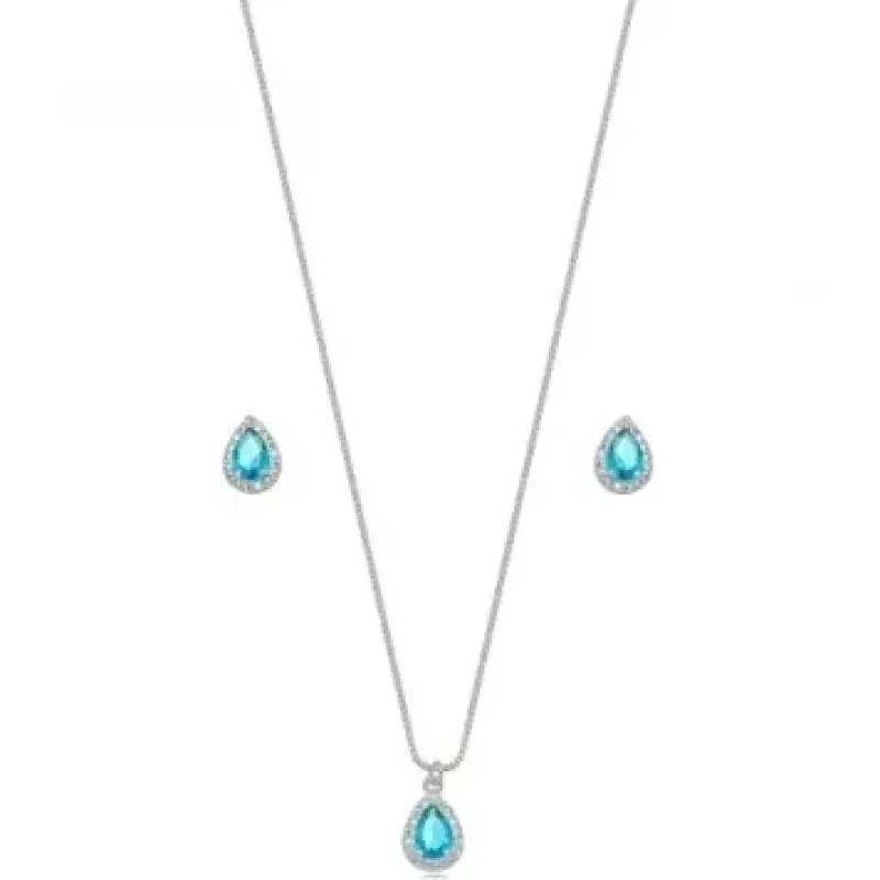 CONJUNTO GOTA AQUA MARINHA ZIRCONIA CRISTAL