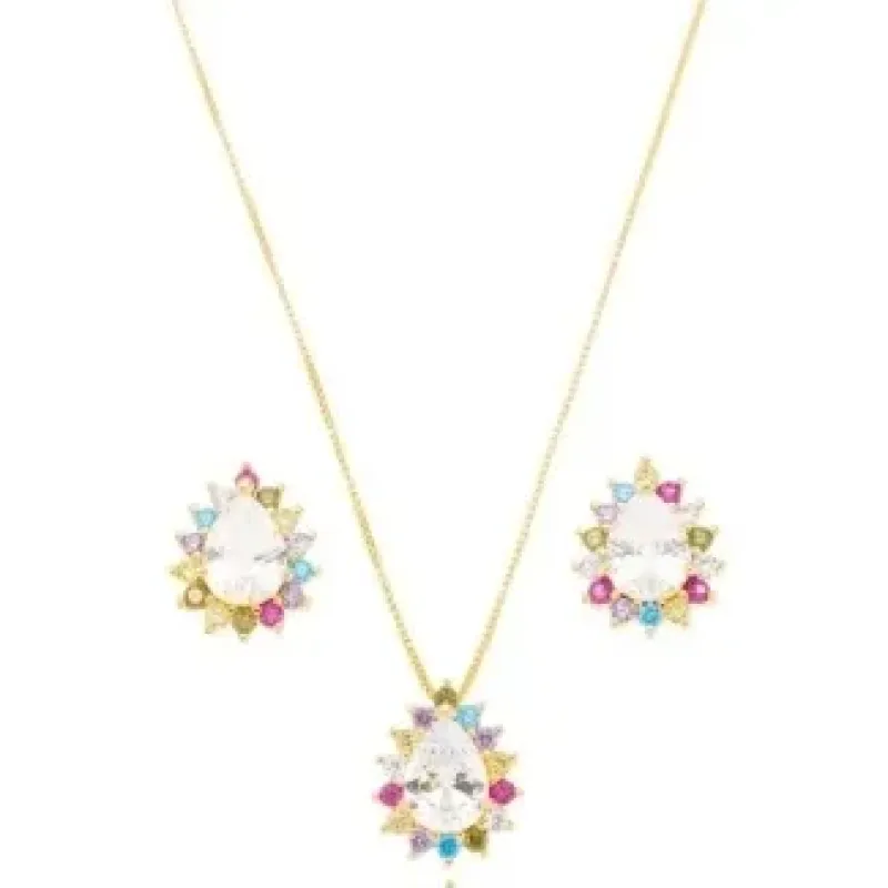 CONJUNTO GOTA CRISTAL ZIRCONIA COLOR