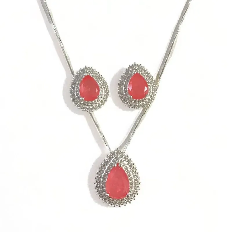 CONJUNTO GOTA PEDRA CALCITA ZIRCONIA CRISTAL