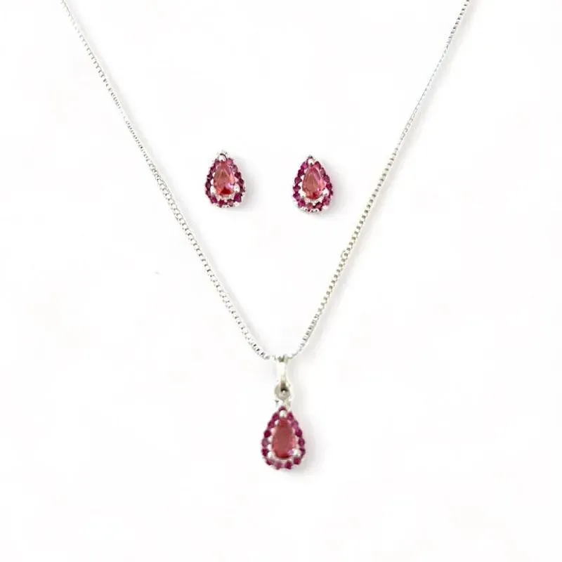 CONJUNTO GOTA ROSA ZIRCONIA ROSA
