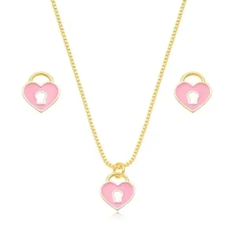 CONJUNTO INFANTIL CORACAO CADEADO ROSA