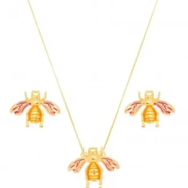 CONJUNTO INSETOS ESMALTADO ROSA LARANJA