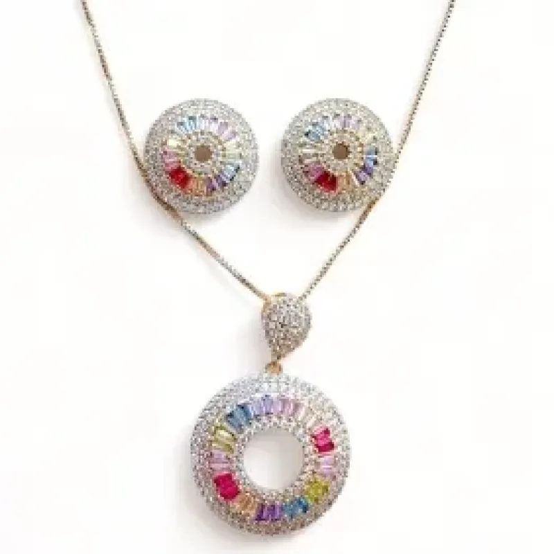 CONJUNTO PIZZA VAZADO BAGUETE COLOR ZIRCONIA CRISTAL