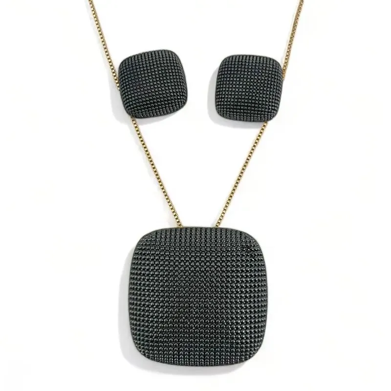 CONJUNTO QUADRADO DETALHE RODIO NEGRO