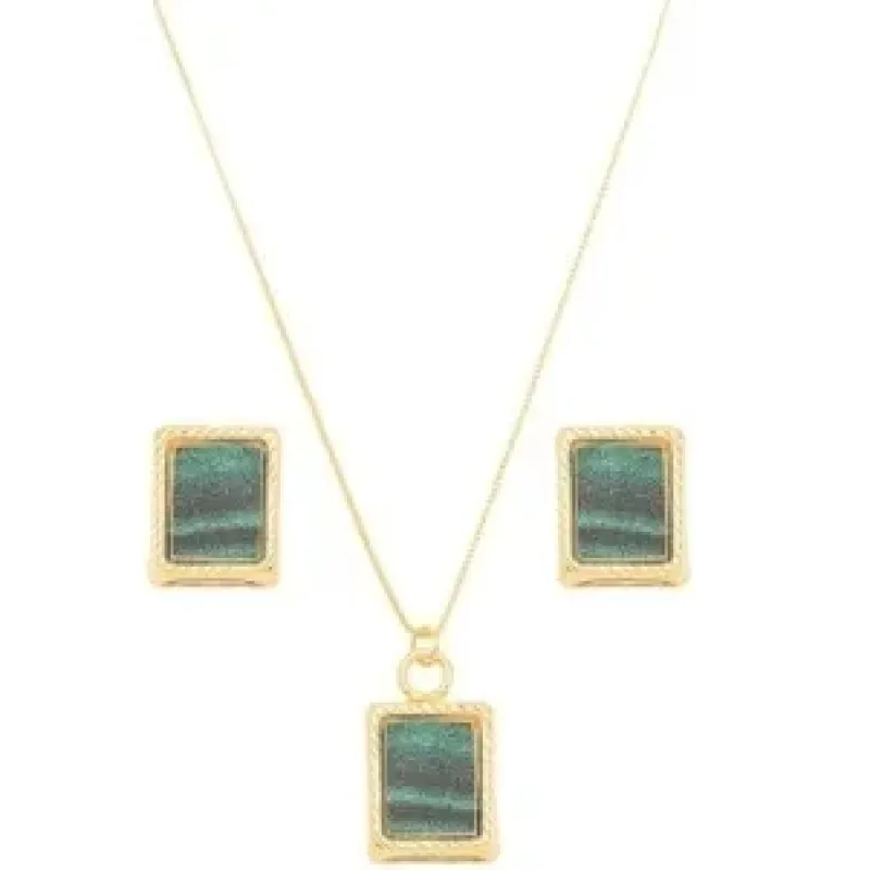 CONJUNTO RETANGULAR ESMALTADO VERDE PEROLADO
