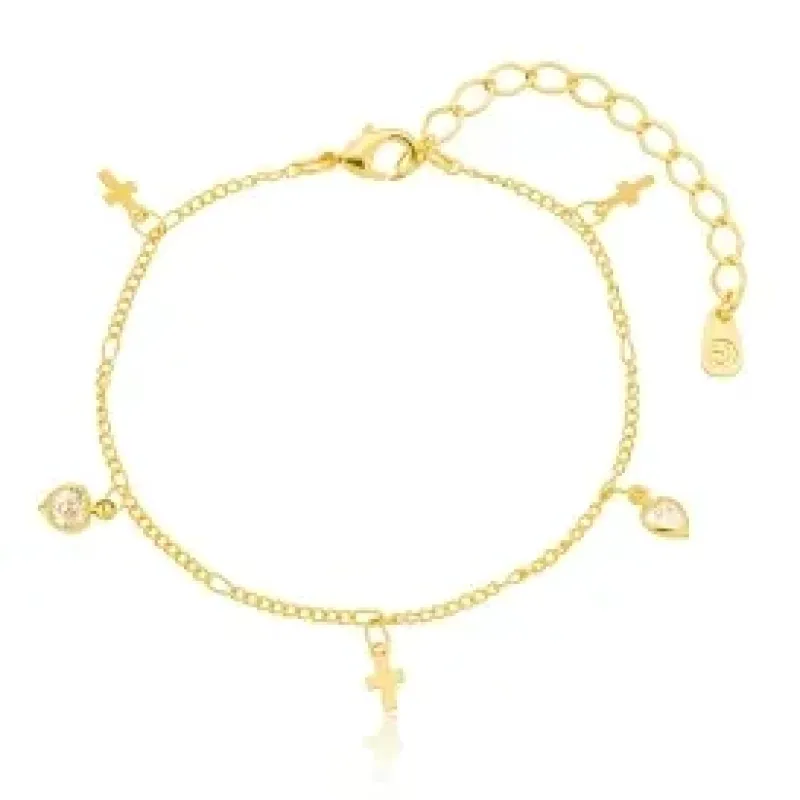 PULSEIRA PINGENTE CRUZ LISA CORACAO CRISTAL