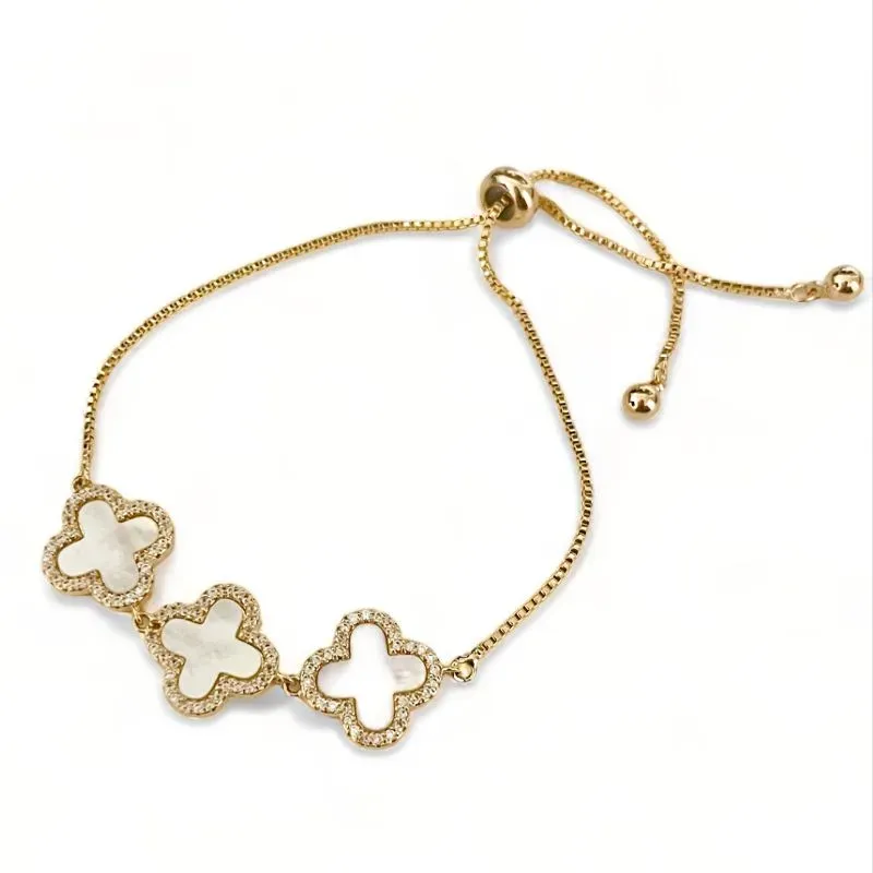PULSEIRA TREVO MADREPEROLA ZIRCONIA CRISTAL