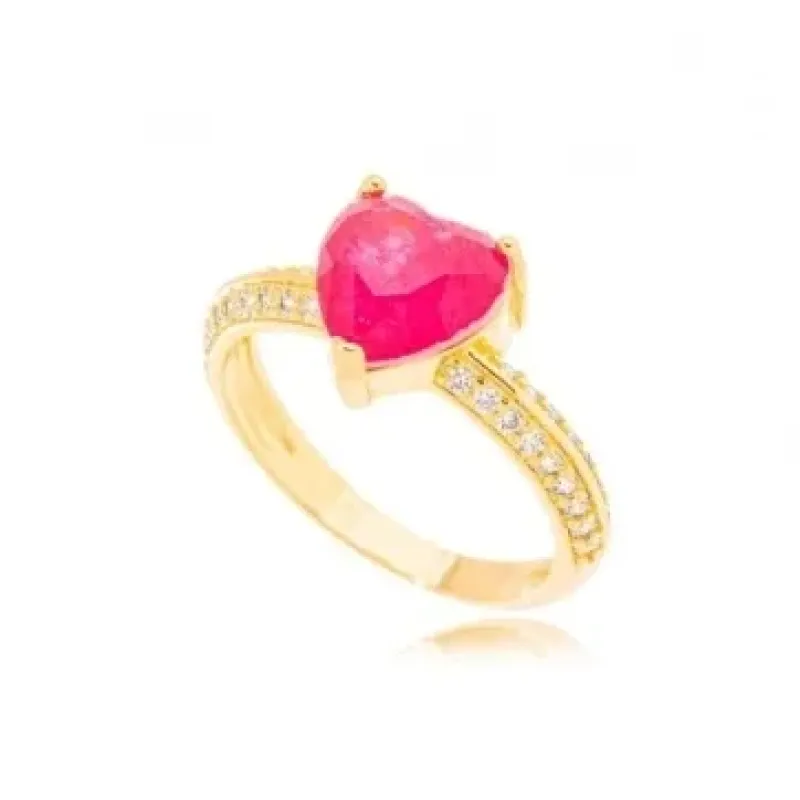ANEL CORACAO ROSA ZIRCONIA CRISTAL
