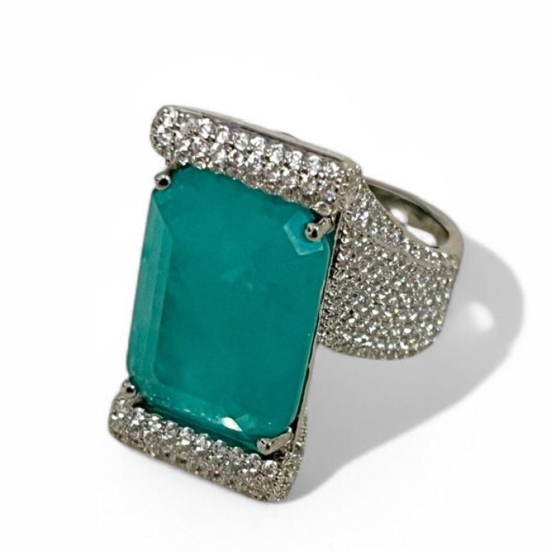 ANEL RETANGULO PEDRA TURMALINA ZIRCONIA CRISTAL 22