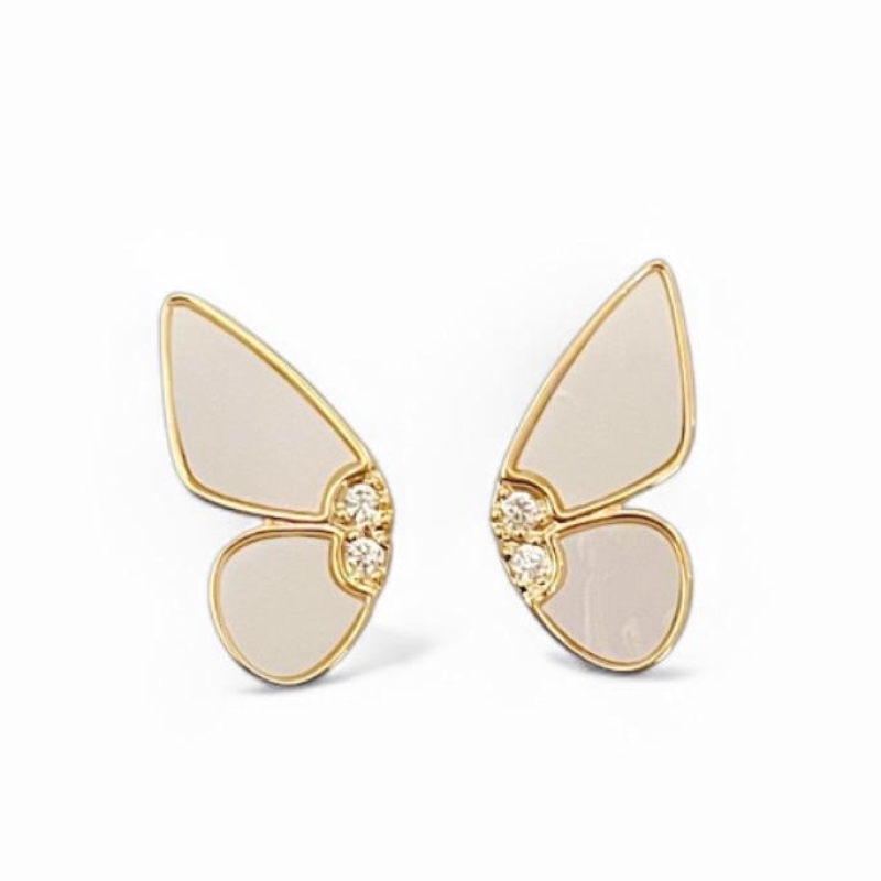 BRINCO BORBOLETA MEIA ASA MADREPEROLA ZIRCONIA CRISTAL