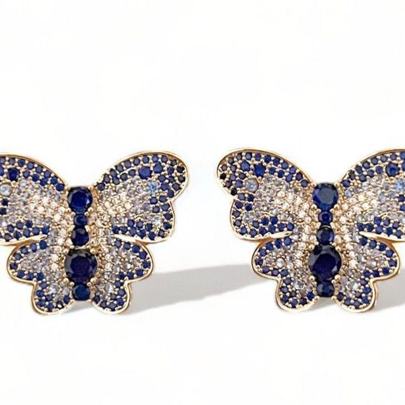 BRINCO BORBOLETA SAFIRA ZIRCONIA CRISTAL