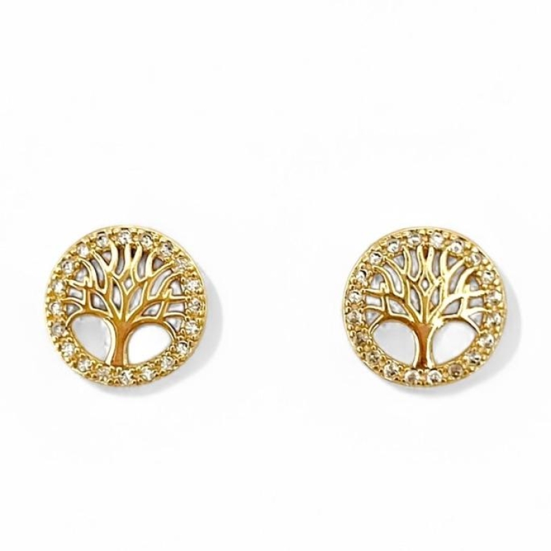 BRINCO CIRCULO ARVORE DA VIDA ZIRCONIA CRISTAL