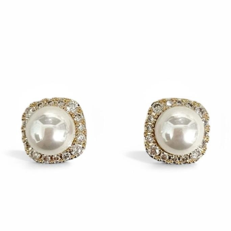 BRINCO QUADRADO PEROLA ZIRCONIA CRISTAL