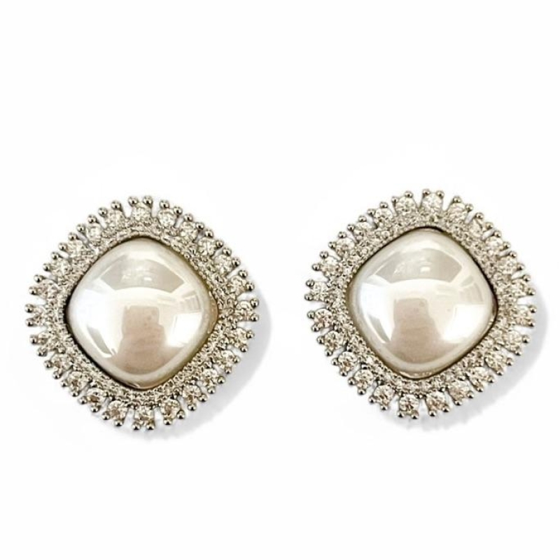 BRINCO QUADRADO PEROLA ZIRCONIA CRISTAL