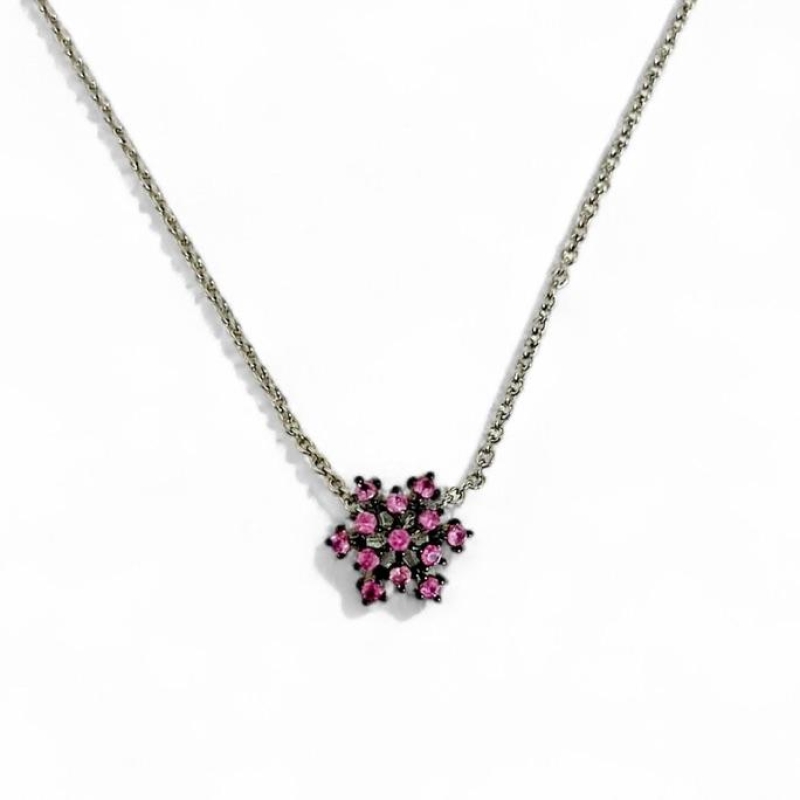COLAR PINGENTE FLOCO ZIRCONIA QUARTZO ROSA