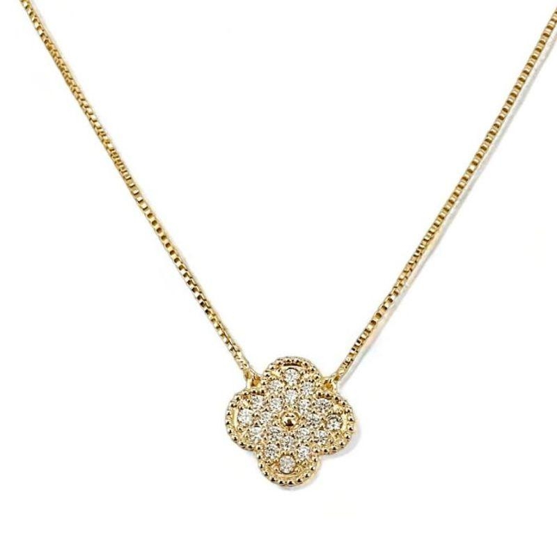 COLAR PINGENTE TREVO ZIRCONIA CRISTAL