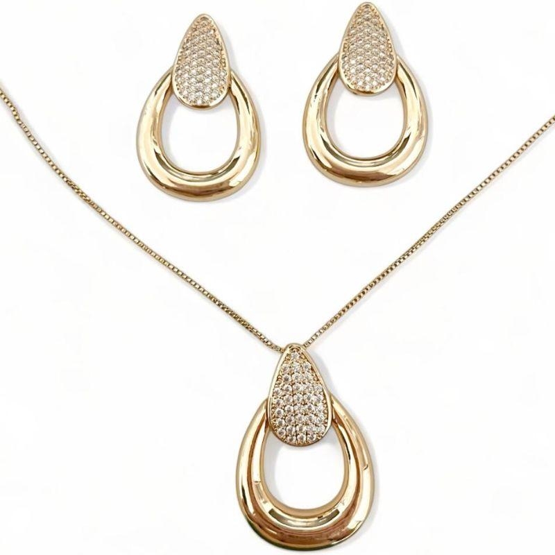 CONJUNTO GOTA VAZADA GOTA ZIRCONIA CRISTAL