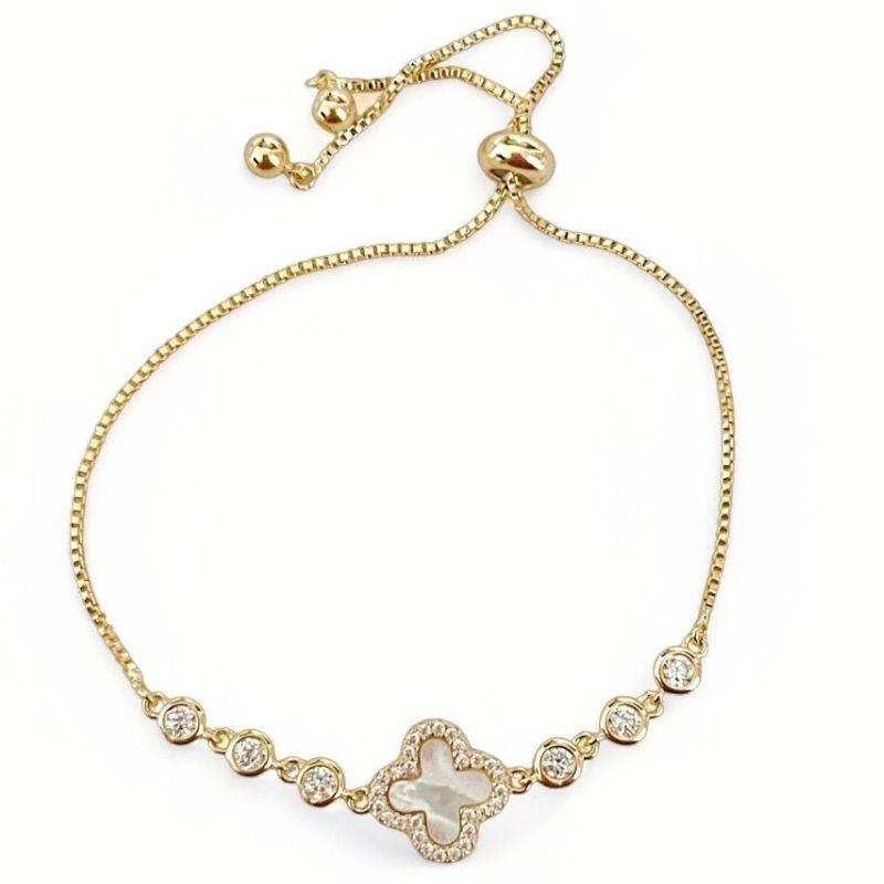 PULSEIRA TREVO MADREPEROLA ZIRCONIA CRISTAL