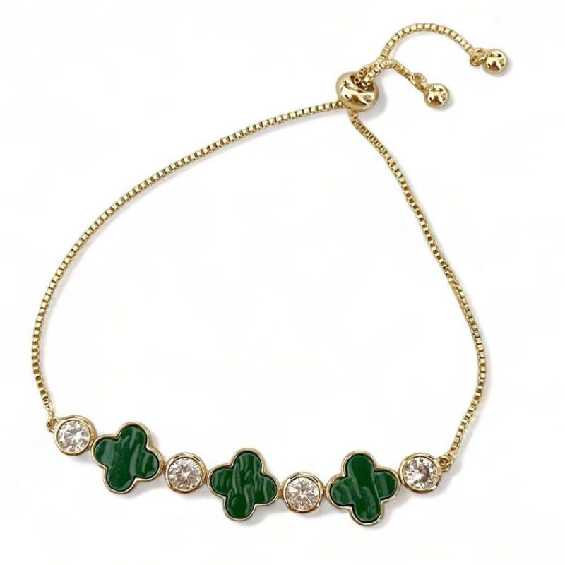 PULSEIRA TREVOS VERDE CRISTAIS