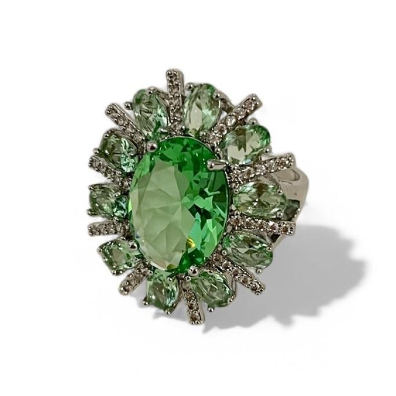 ANEL PEDRA QUARTZO VERDE ZIRCONIA CRISTAL 21